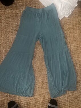 City Triangles Teal Blue Tiered Wide-Leg Palazzo Pants